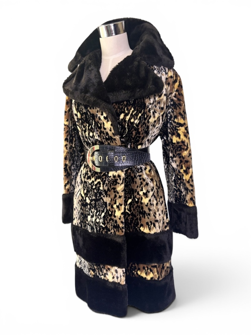 Vintage 1960s Leopard Animal Print Faux Fur Mod Glam Statement Jacket Coat  M - Picture 2 of 9